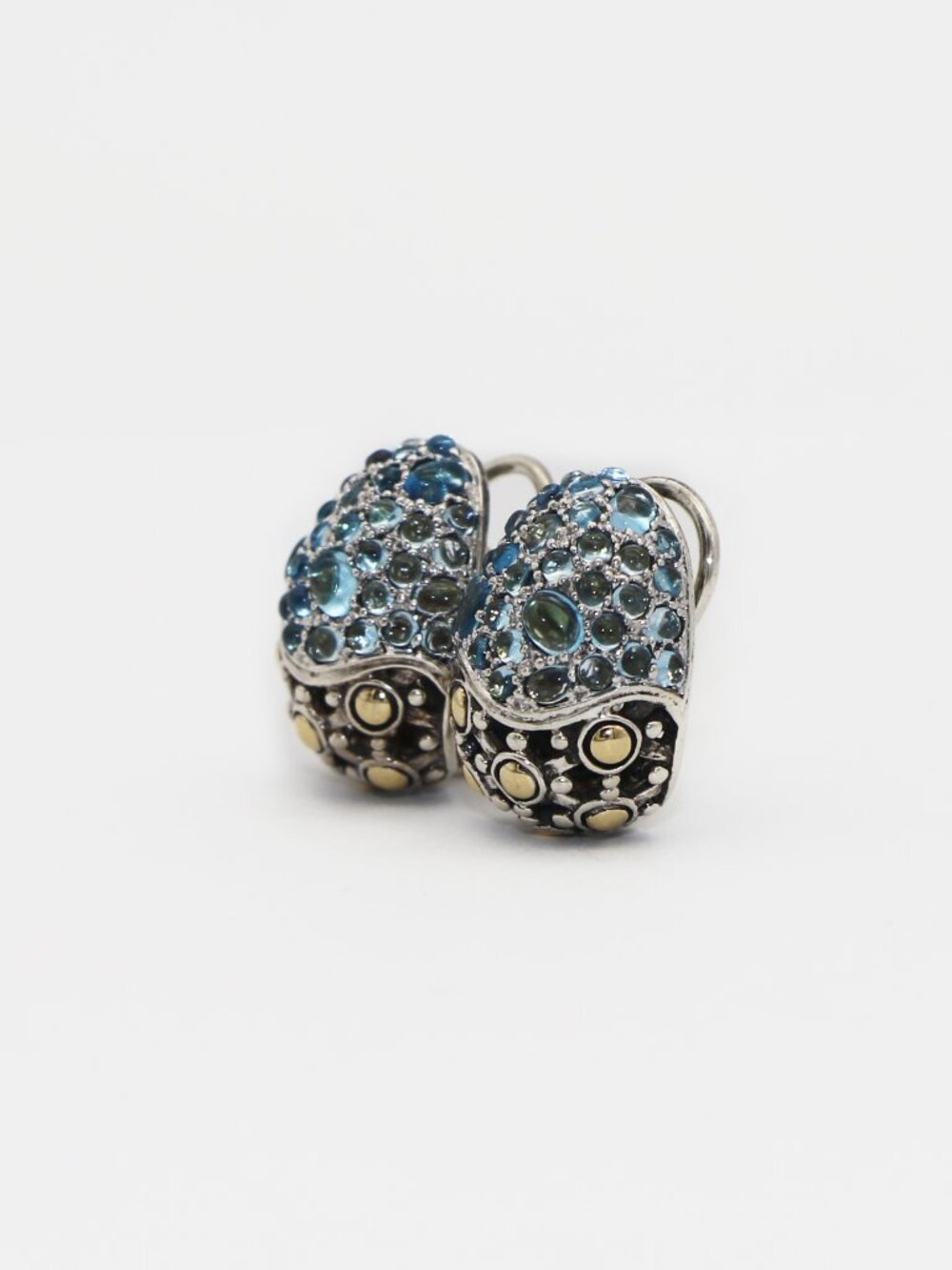 John Hardy 925 18k Jaisalmer Pave-set Blue Topaz Gemstones Earrings